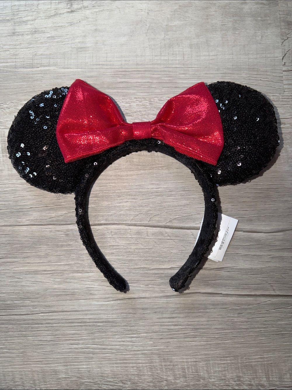 Disney Black Sequin Mouse Ear Headband with Red Bow